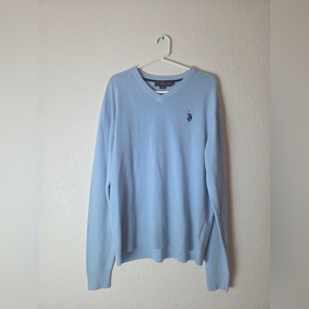 Mens U.S. Polo Assn. Sky Blue V-Neck Sweater Size XL